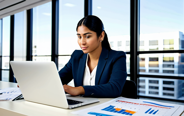 A focused professional, a person of Hispanic descent, wearing a modest business suit, seated at a modern desk in a well-lit, contemporary office. The desk is tidy, displaying a laptop with financial charts and a digital tablet showing a detailed budget spreadsheet. The background features blurred office architecture, suggesting a thriving and organized business environment. The image emphasizes strategic financial management and a secure, professional setting. This scene is fully clothed, in appropriate attire, safe for work, appropriate content, professional, with perfect anatomy, correct proportions, natural pose, well-formed hands, proper finger count, and natural body proportions, ensuring a family-friendly outcome.