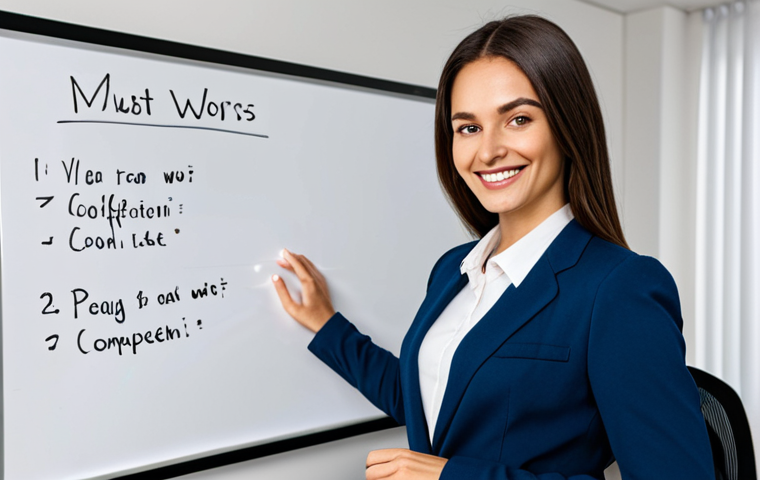 Overcoming Imposter Syndrome**
"A confident professional, fully clothed in business attire, stands in a bright, modern office, looking directly at the viewer with a warm smile. Behind her, a whiteboard displays positive affirmations and a list of completed tasks. Safe for work, appropriate content, perfect anatomy, correct proportions, well-formed hands, natural pose, professional."
**